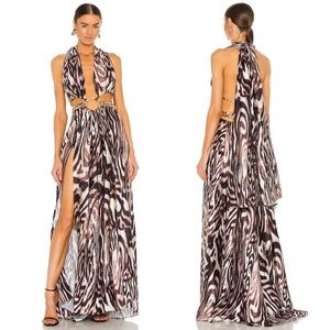 Bronx and Banco Kalifa Maxi Dress With Chain in Brown White Size XS US 2